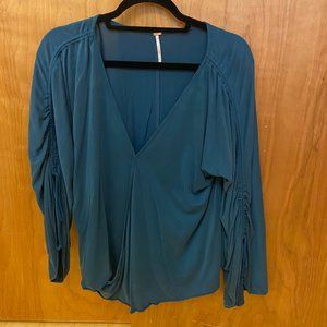 Free People Flowy Turquoise Blouse v neck